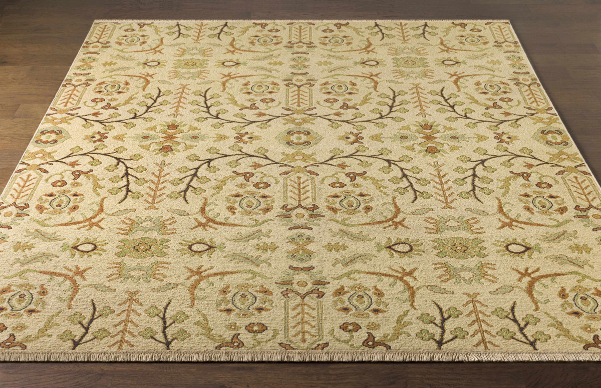 Brentford Carpet Clearance beige oriental rug by Boutique Rugs with botanical motif on Tampa Home & Garden Store