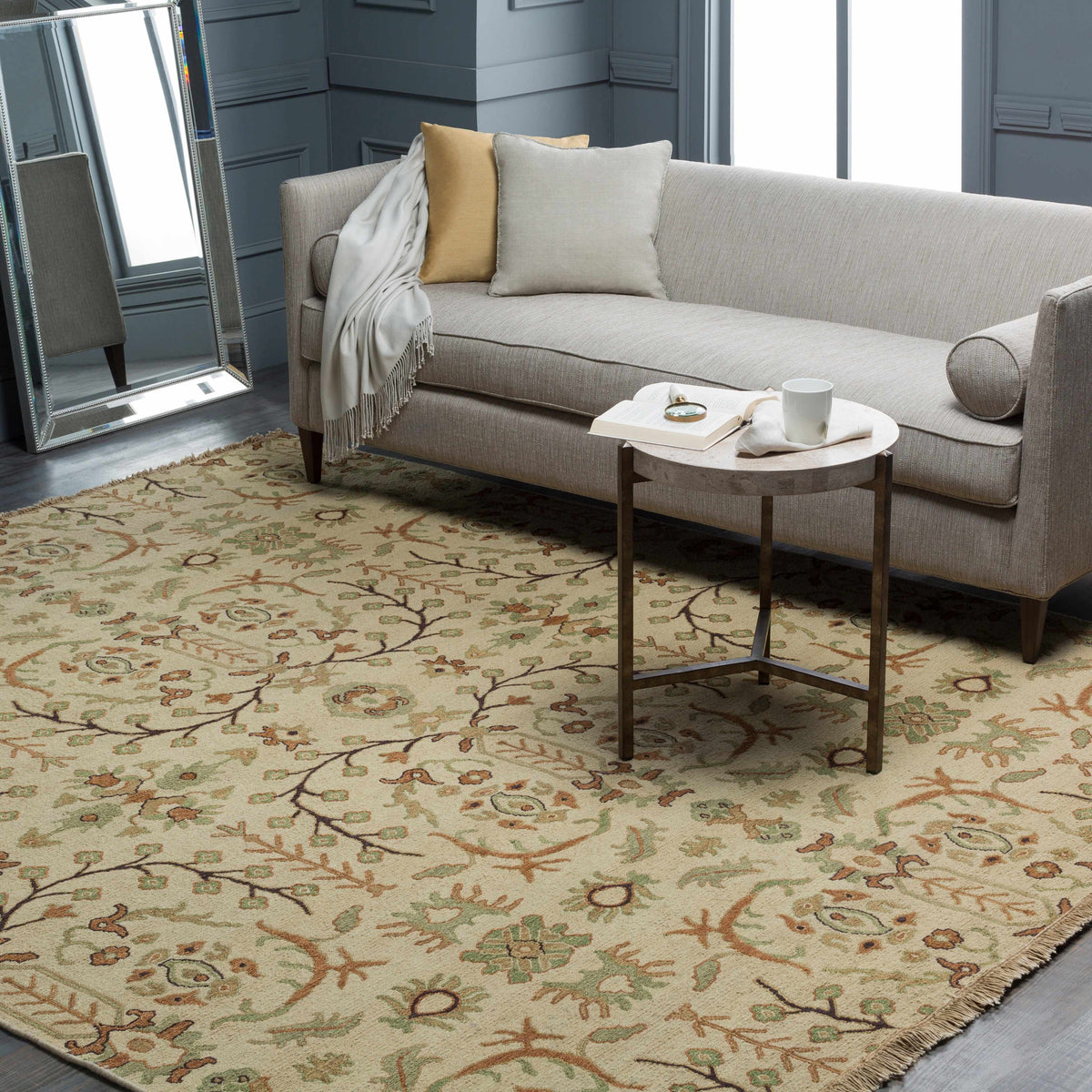 Brentford Carpet - Clearance rug by Boutique Rugs in beige with green botanical pattern on Tampa Home & Garden Store