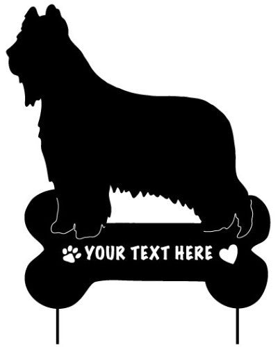 Briard garden stake silhouette in black with bone base and custom text by Rustica Ornamentals on Tampa Home & Garden Store