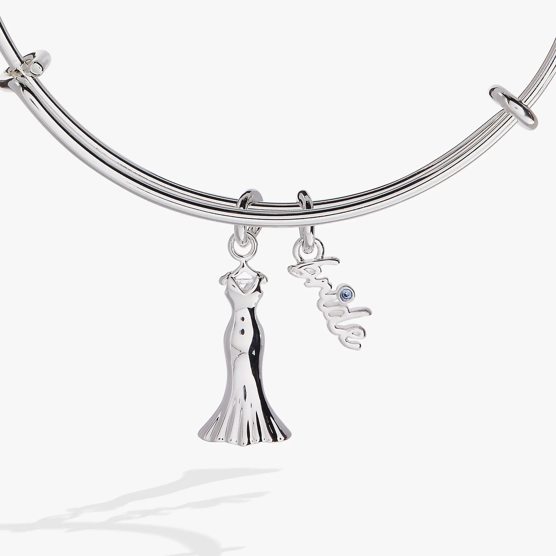 Bridal Gown Duo Charm Bangle by Alex and Ani, silver bracelet with dangling bridal gown charms on Tampa Home & Garden Store