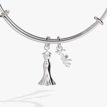 Bridal Gown Duo Charm Bangle by Alex and Ani, silver bracelet with dangling bridal gown charms on Tampa Home & Garden Store