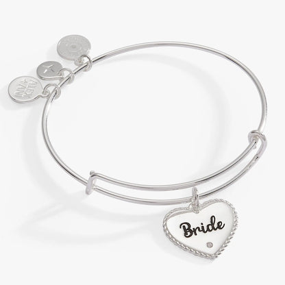 Bride Heart Bangle bracelet by Alex and Ani in silver with heart charm and Bride tag on Tampa Home & Garden Store