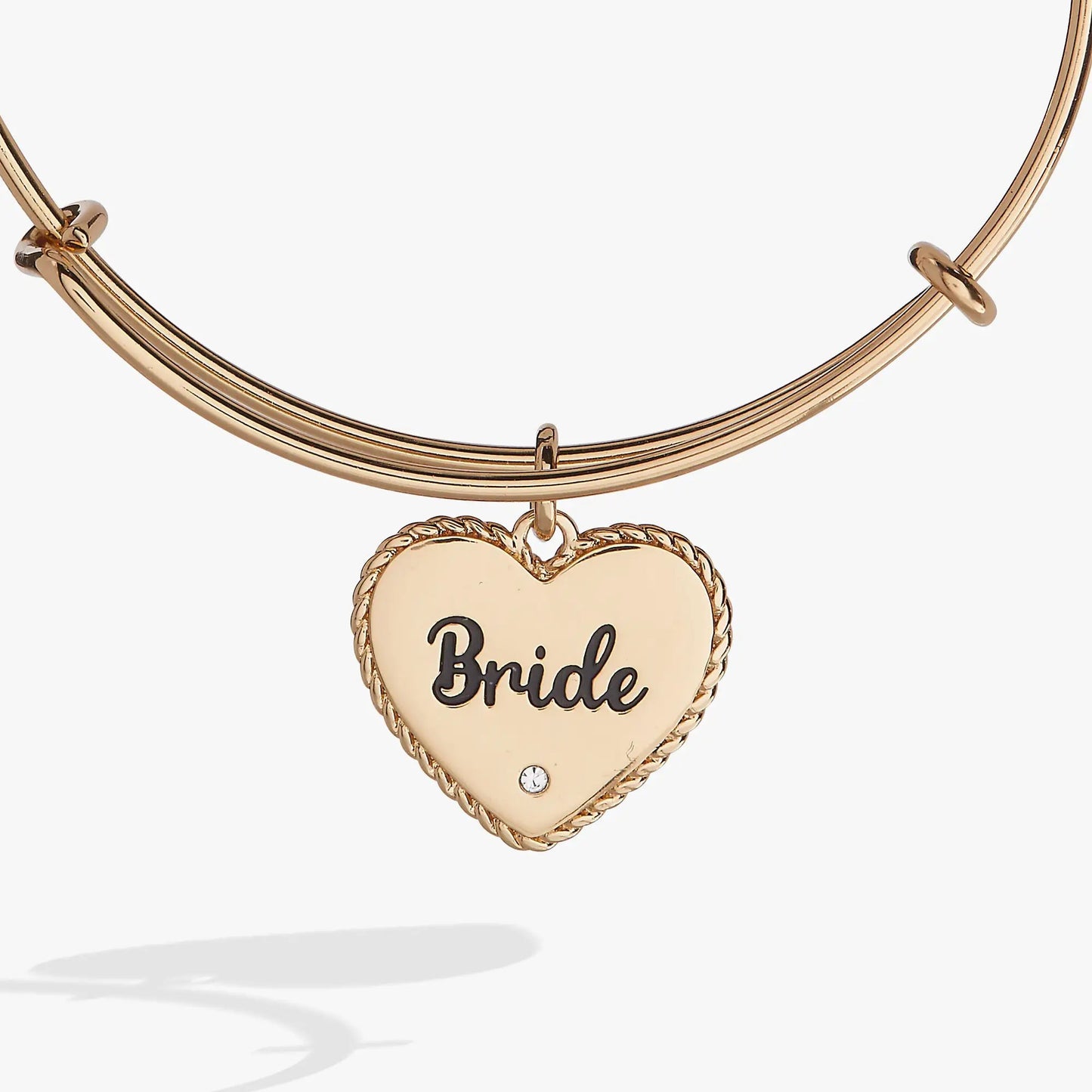 Bride Heart Bangle by ALEX AND ANI, rose gold tone bracelet with heart charm engraved Bride on Tampa Home & Garden Store