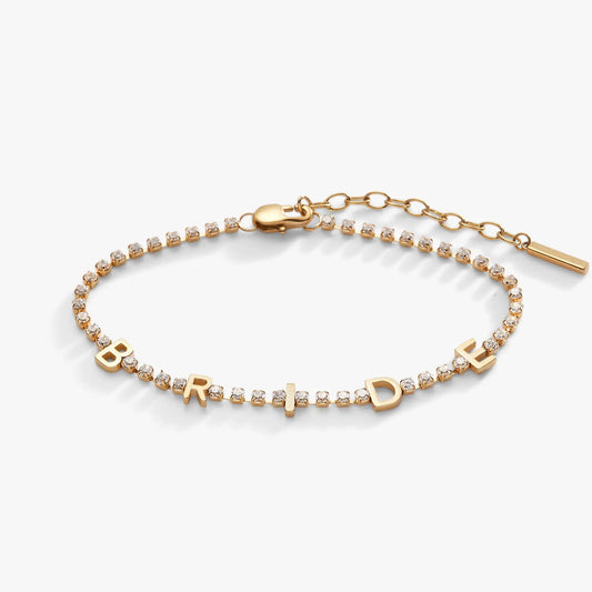 Bride Crystal Tennis Bracelets by Alex and Ani, gold-tone with pave crystals BRIDE letters on Tampa Home & Garden Store
