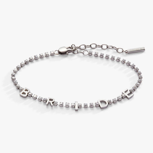 Bride crystal tennis bracelet by ALEX AND ANI; silver-tone chain with BRIDE letters on Tampa Home & Garden Store