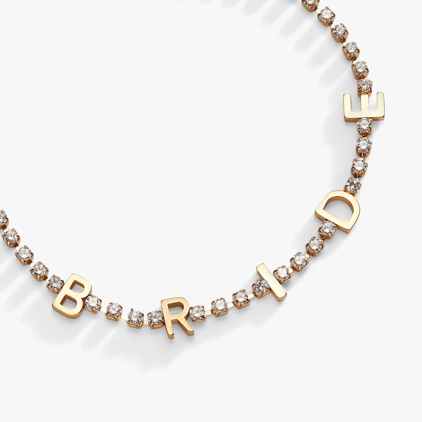 Bride Crystal Tennis Bracelet by ALEX AND ANI in gold-tone with crystal-set BRIDE letter charms on Tampa Home & Garden Store