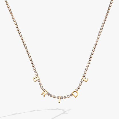 Bride crystal tennis necklace by ALEX AND ANI, gold-tone chain with stones and BRIDE charms on Tampa Home & Garden Store