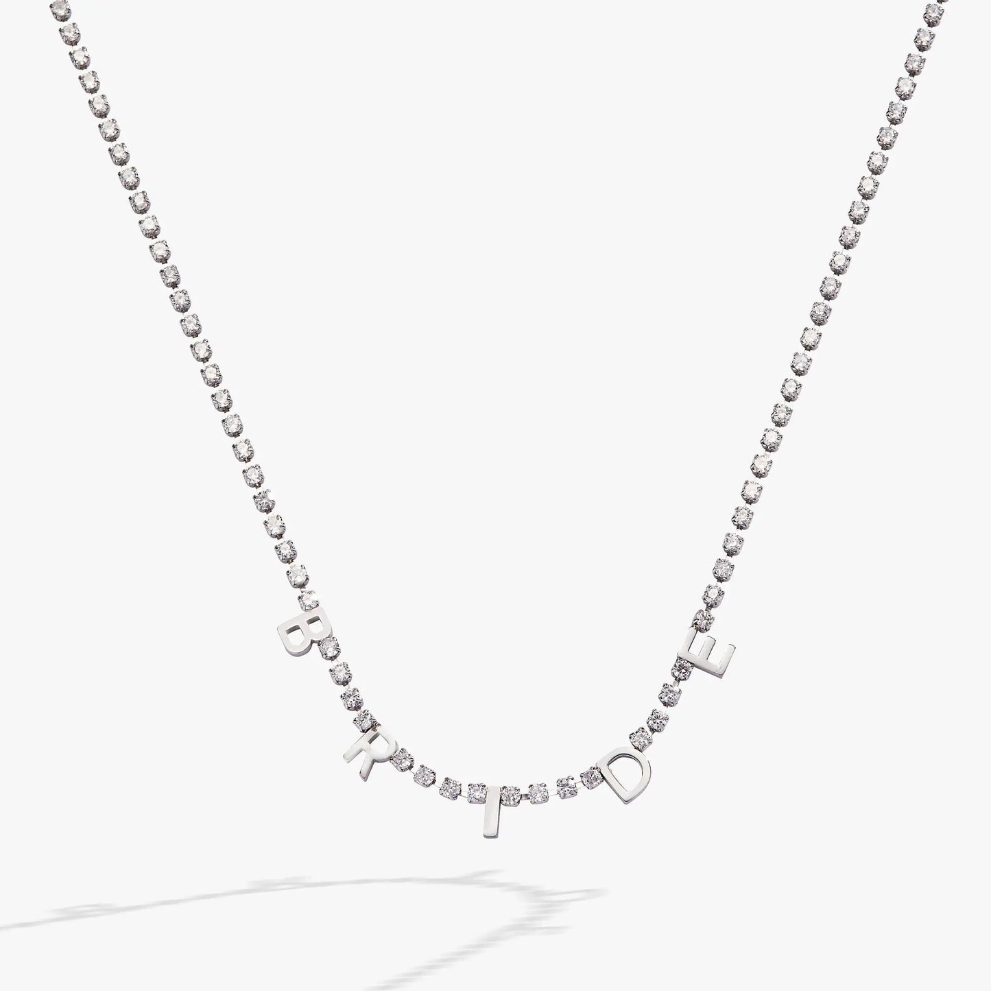 Bride crystal tennis necklace with clear stones and BRIDE letter charms by ALEX AND ANI on Tampa Home & Garden Store