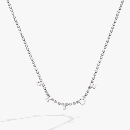 Bride crystal tennis necklace with clear stones and BRIDE letter charms by ALEX AND ANI on Tampa Home & Garden Store