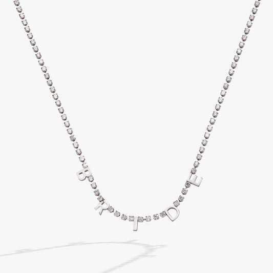 Bride crystal tennis necklace with clear stones and BRIDE letter charms by ALEX AND ANI on Tampa Home & Garden Store