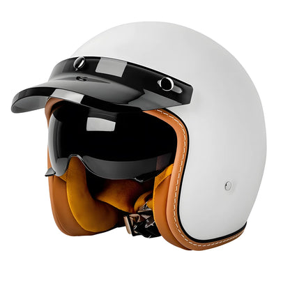 The Street King vintage open-face helmet by BikerZoneZ, white shell, tan interior on Tampa Home & Garden Store