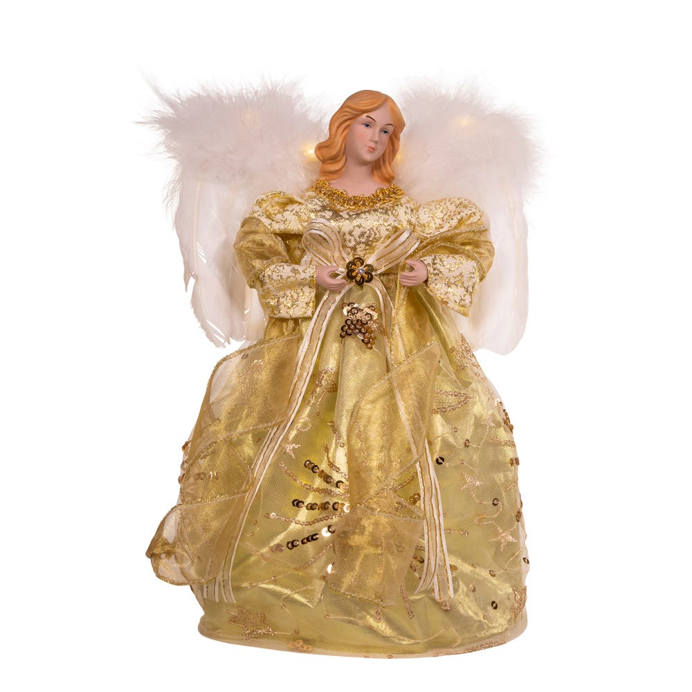 Ángel de luz LED blanco y dorado de 12 pulgadas