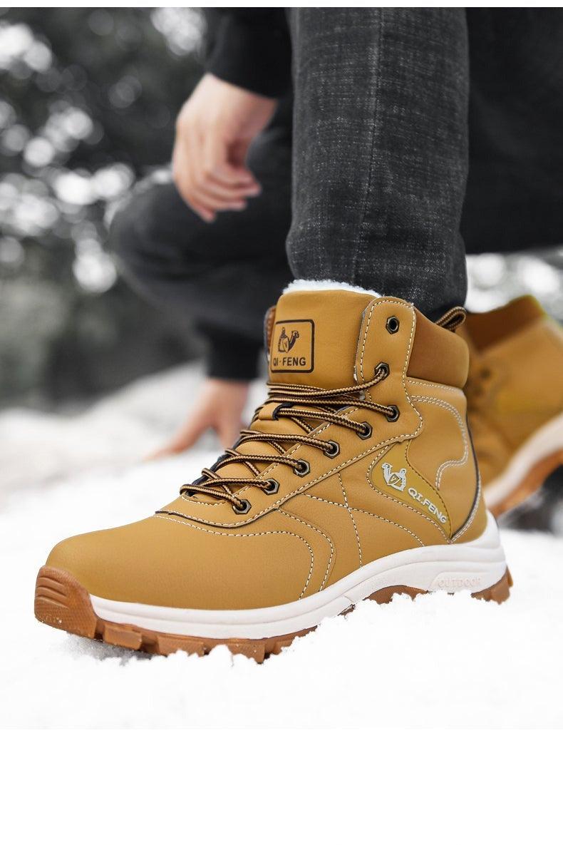 Stevvex brown waterproof leather winter boots for men with plush lining and outsole on Tampa Home & Garden Store