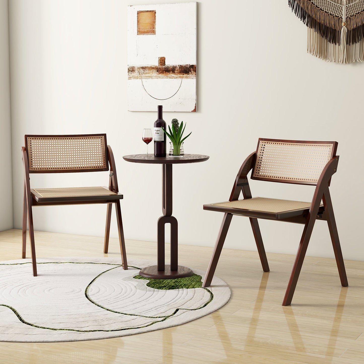 Foldable dining chairs set of 2 with woven rattan backrests and brown wood frames DirectDeals on Tampa Home & Garden Store