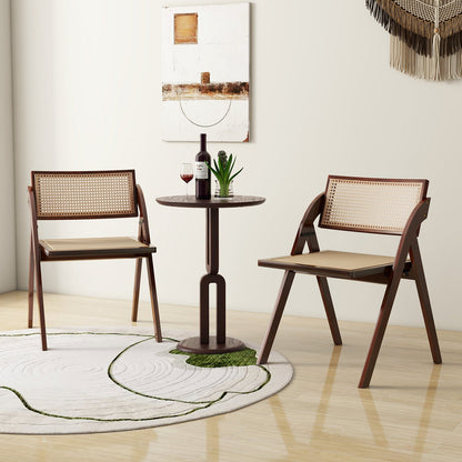 Foldable dining chairs set of 2 with woven rattan backrests and brown wood frames DirectDeals on Tampa Home & Garden Store