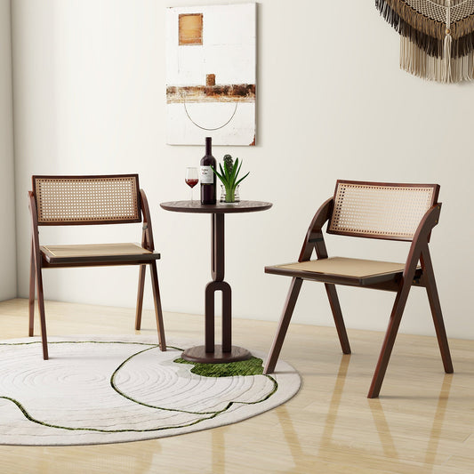 Foldable dining chairs set of 2 with woven rattan backrests and brown wood frames DirectDeals on Tampa Home & Garden Store
