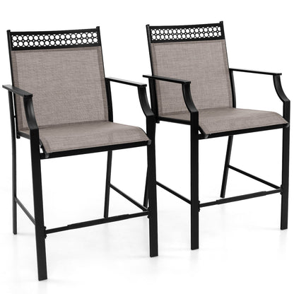 Outdoor Counter Stools Set of 2 Heavy-Duty Barstools with Footrest and Armrests-Blue