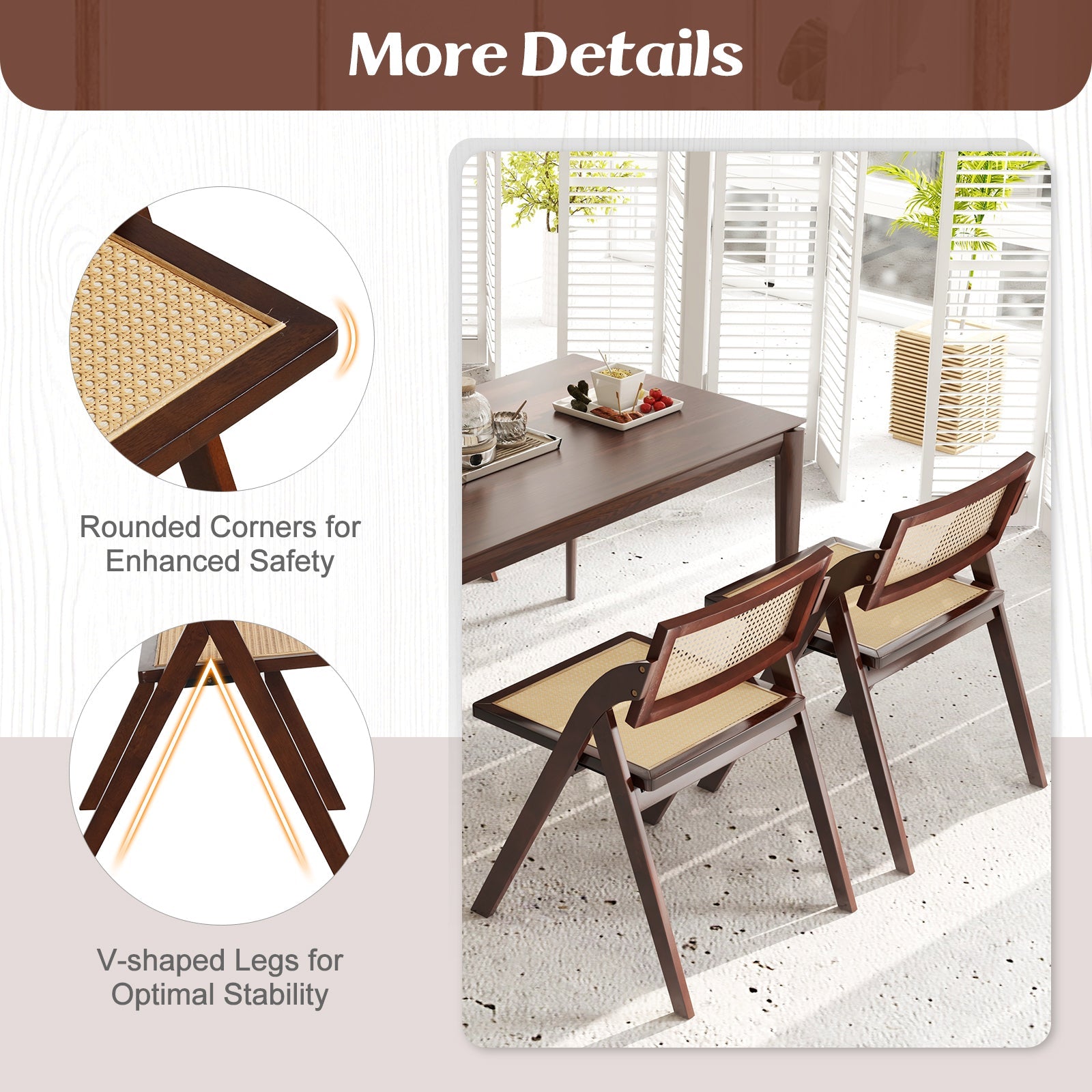 DirectDeals Foldable dining chairs set of 2 with woven rattan backrests, dark wood frames on Tampa Home & Garden Store