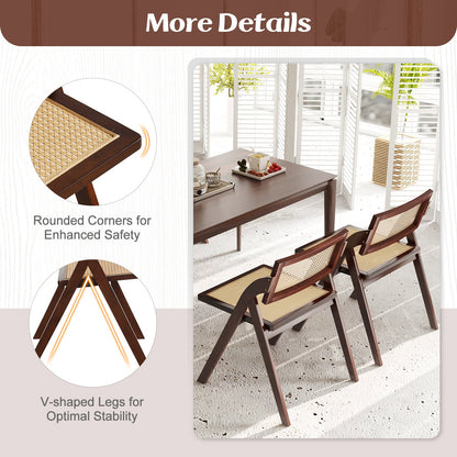 DirectDeals Foldable dining chairs set of 2 with woven rattan backrests, dark wood frames on Tampa Home & Garden Store