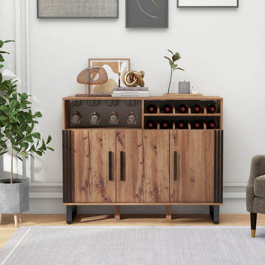 Mueble bar para vinos con 3 puertas y estantes ajustables - Marrón