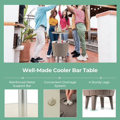 10 Gallon Cooler Bar Table by GemGear with telescopic tabletop and ice bucket, taupe metal base on Tampa Home & Garden Store