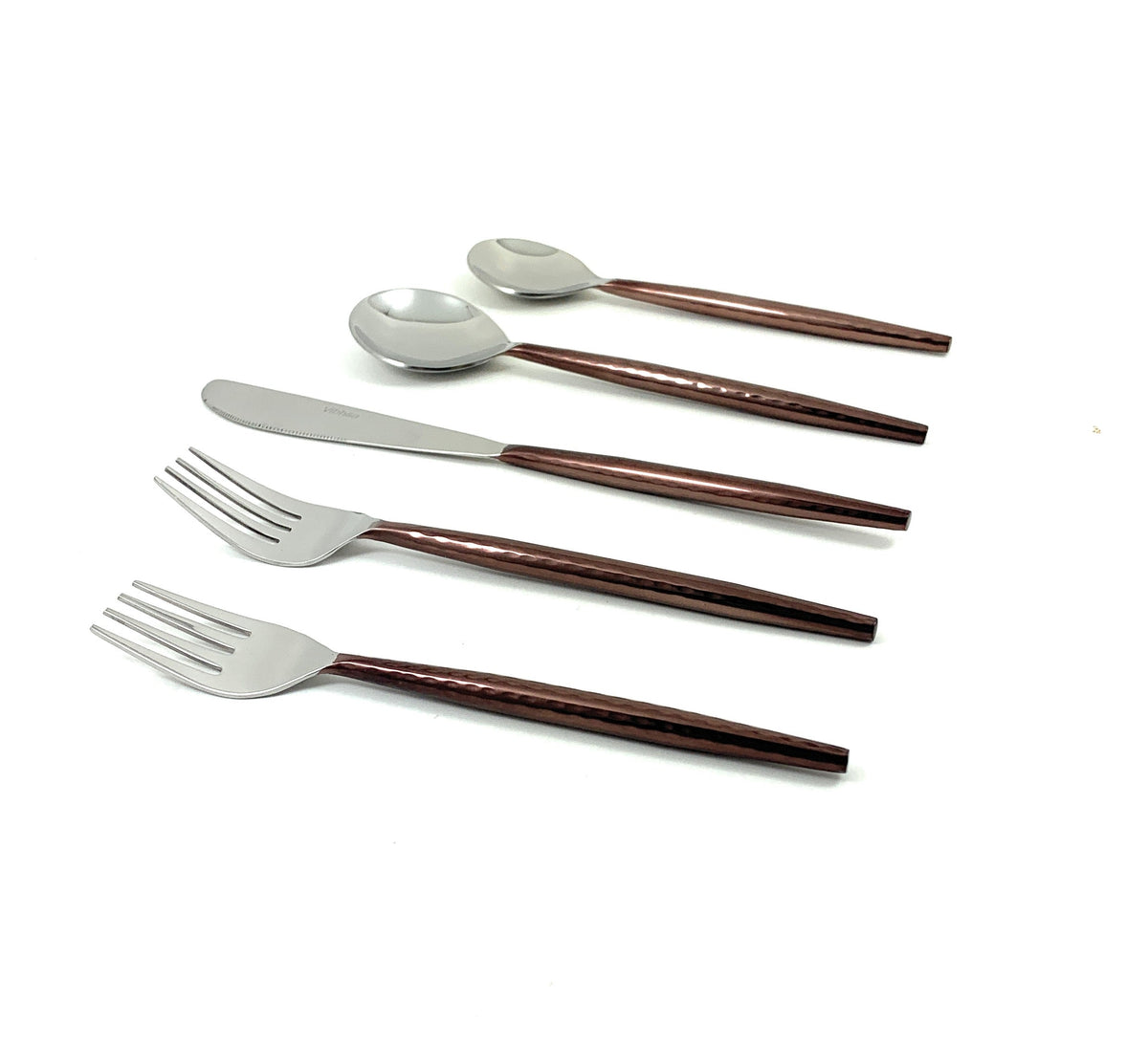 Hammered stainless steel flatware 20-piece set with brown handles Vibhsa on Tampa Home & Garden Store