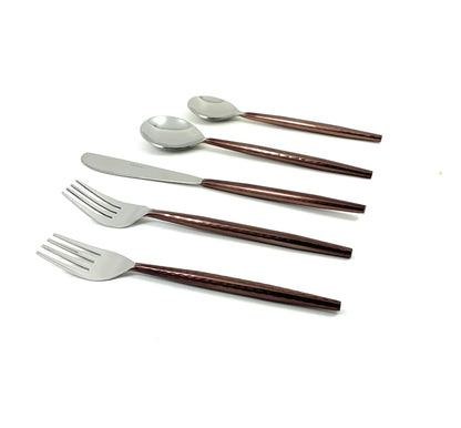 Hammered stainless steel flatware 20-piece set with brown handles Vibhsa on Tampa Home & Garden Store