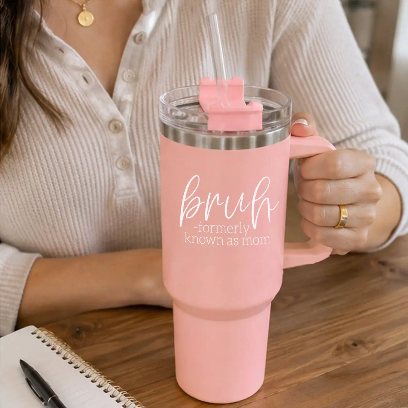 Bruh Pink 40oz Tumbler Formerly Mom Gift