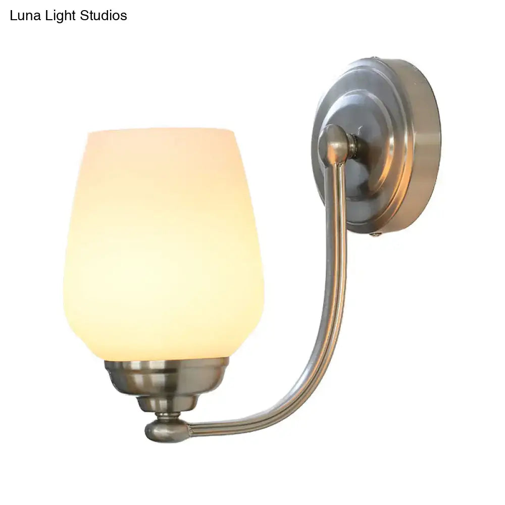 Nickel Glass Wall Lamp frosted glass shade curved arm sconce Decorbites on Tampa Home & Garden Store