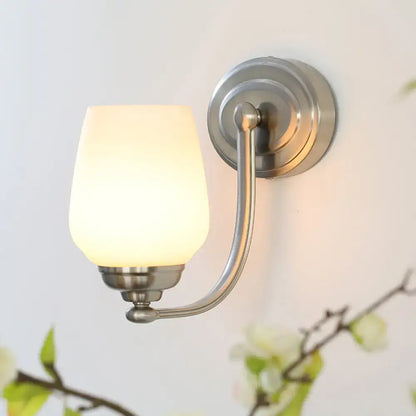 Nickel Glass Wall Lamp curved nickel arm wall sconce with frosted glass shade Decorbites on Tampa Home & Garden Store