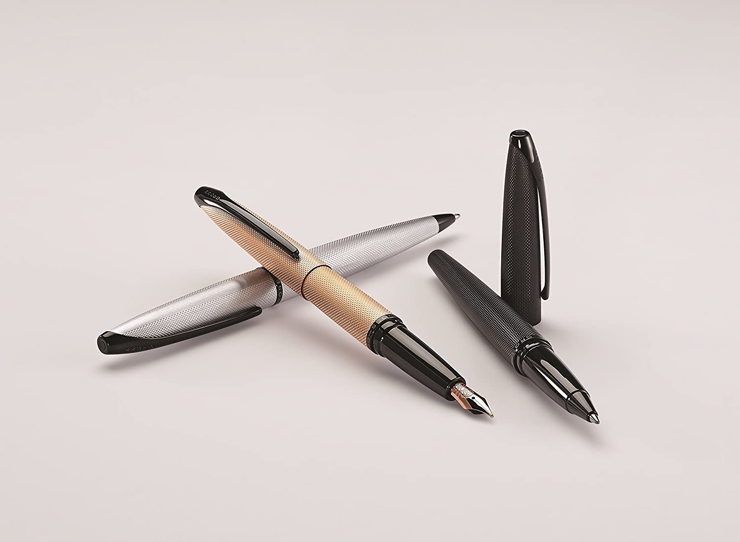 ATX Brushed Rose Gold Rollerball Pen by A.T. Cross, rose-gold finish; three pens total on Tampa Home & Garden Store
