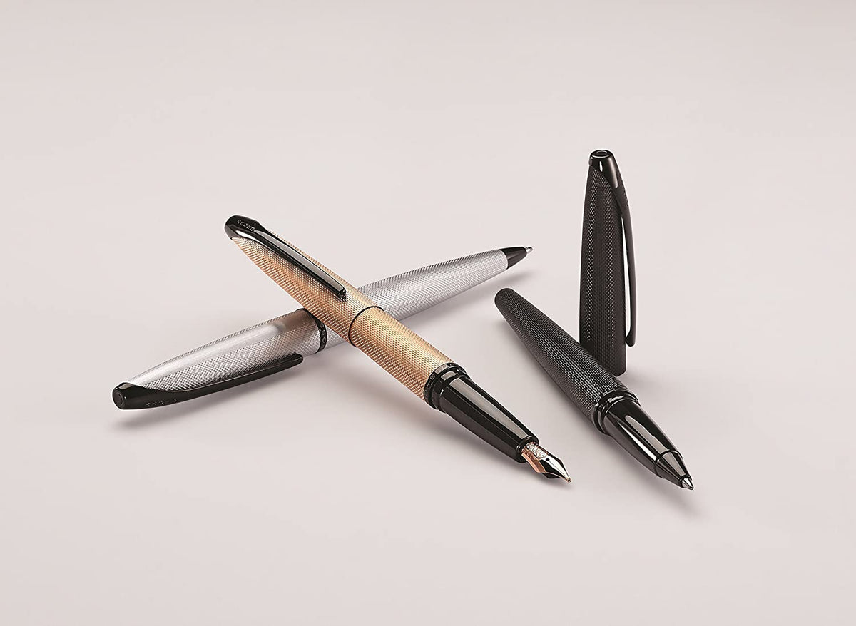 ATX Brushed Chrome rollerball pen set of 4 in rose gold, silver, black textures by A.T. Cross on Tampa Home & Garden Store