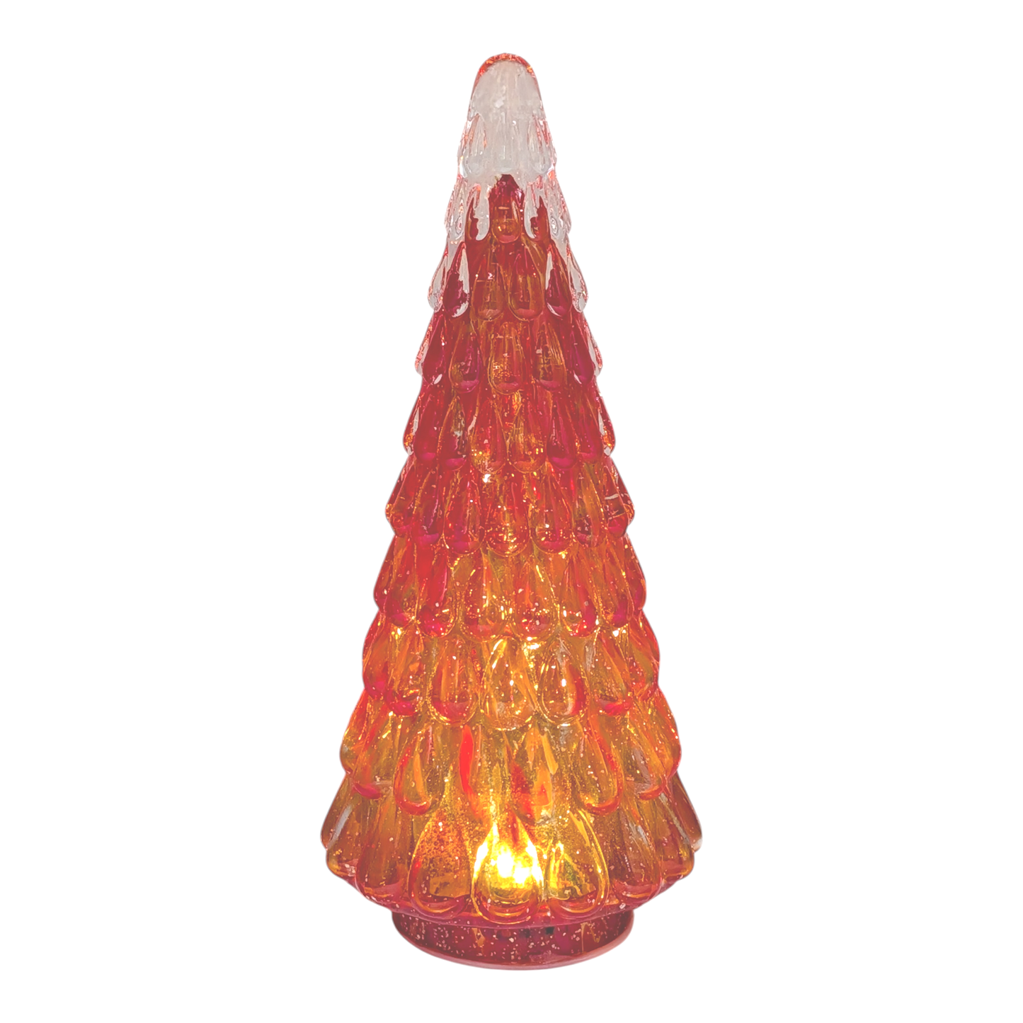 Lighted handblown glass Christmas tree, 9.5 in, multicolor red orange yellow on Tampa Home & Garden Store