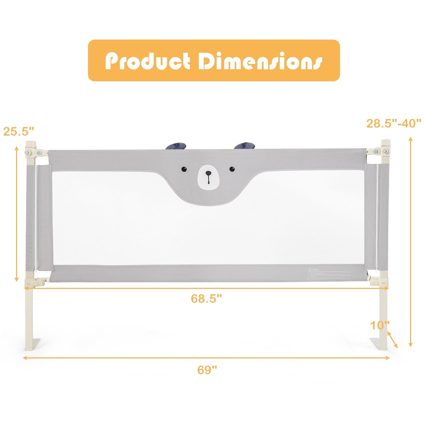Vertical Lifting Baby Bedrail Guard with Lock-Gray