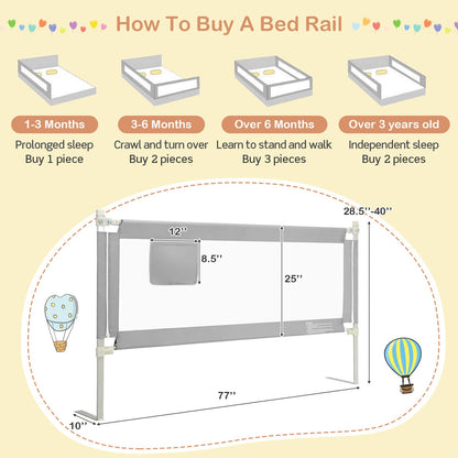 76.8 Inch Baby Bed Rail with Double Safety Child Lock gray metal frame bed safety rails on Tampa Home & Garden Store
