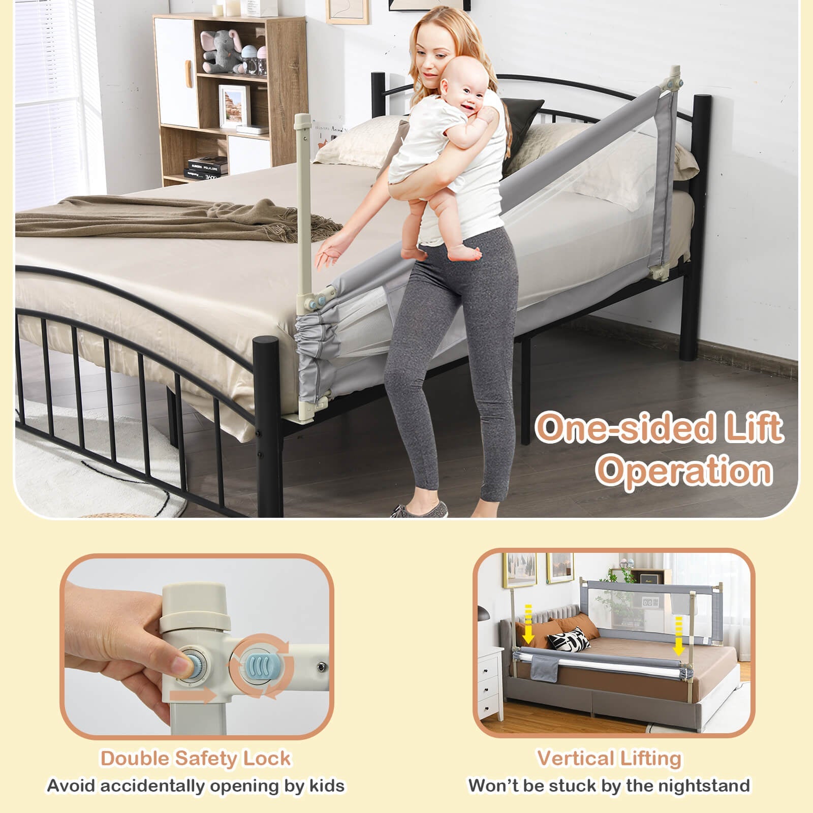 76.8 Inch Baby Bed Rail with Double Safety Lock by DirectDeals, bed safety rails with one-sided lift operation on Tampa Home & Garden Store