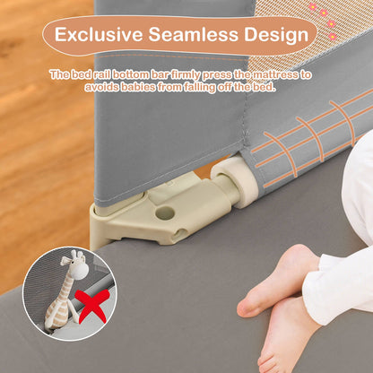 76.8 inch baby bed rail with double safety lock, gray fabric cover, DirectDeals bed safety rails on Tampa Home & Garden Store