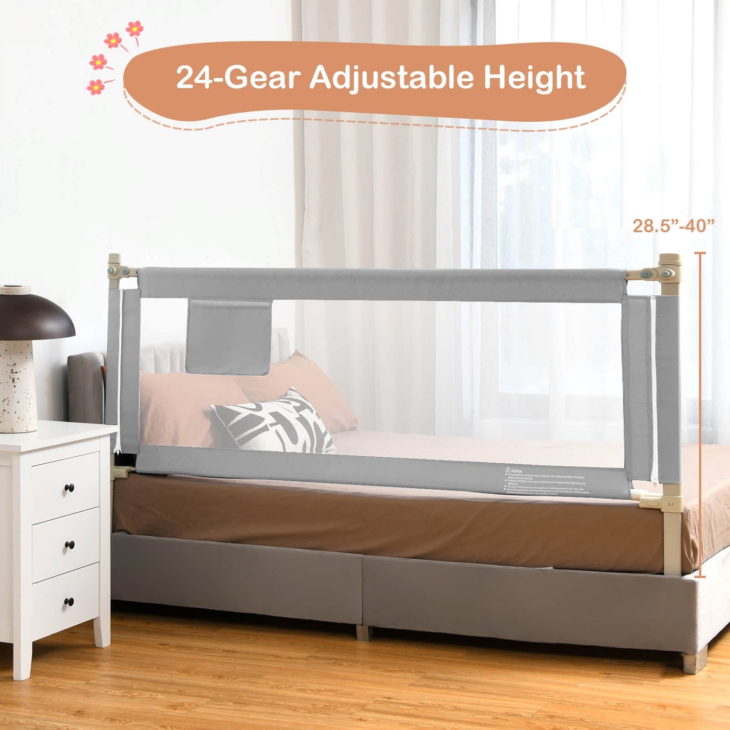 76.8 Inch Baby Bed Rail with Double Safety Child Lock DirectDeals gray 24-Gear Height on Tampa Home & Garden Store