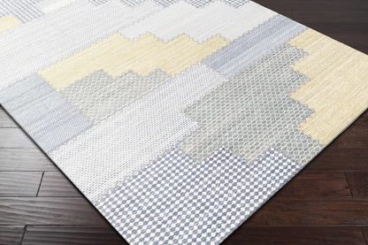 Bishopton blue yellow patchwork viscose rug clearance on Tampa Home & Garden Store