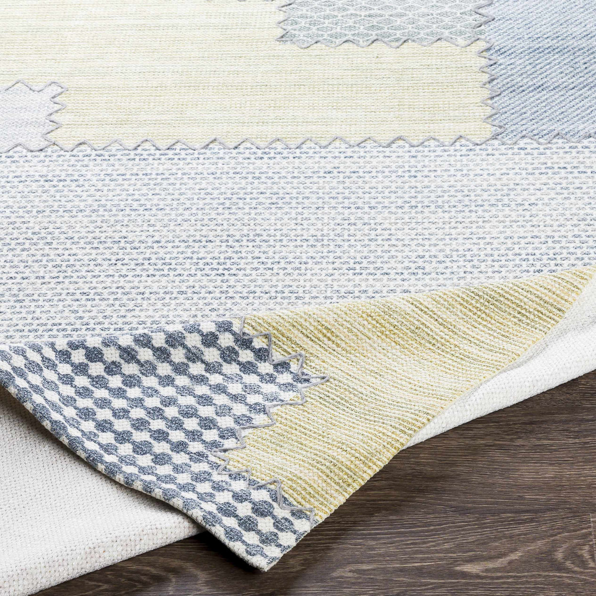 Bishopton blue/yellow patchwork viscose rug by Boutique Rugs on Tampa Home & Garden Store