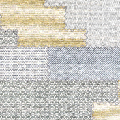 Bishopton Blue/Yellow Patchwork Viscose Rug by Boutique Rugs; blue gray and yellow patchwork blocks on Tampa Home & Garden Store
