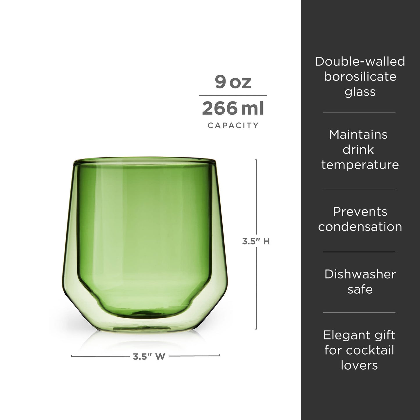 Set of Bottle Green Double Wall Lowball Glasses