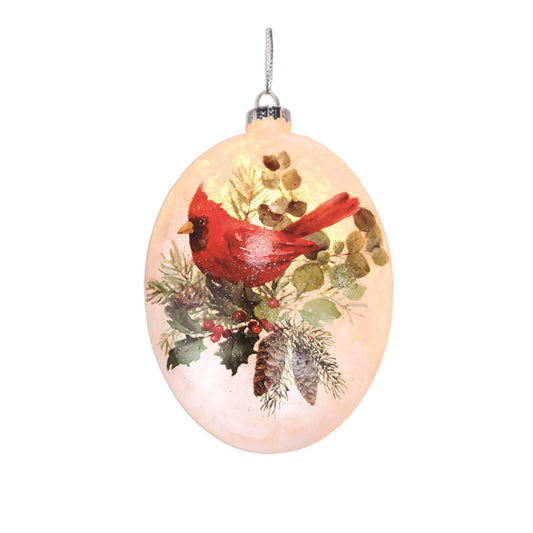 Glass "Lightable" Pine Bough & Cardinal Ornament - Tampa Home & Garden Store