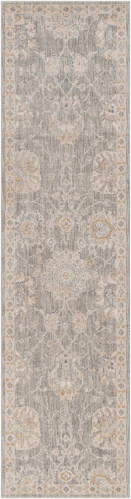 Monterey Gray Thick Luxe Persian Rug, muted gray field with ivory motifs and border on Tampa Home & Garden Store