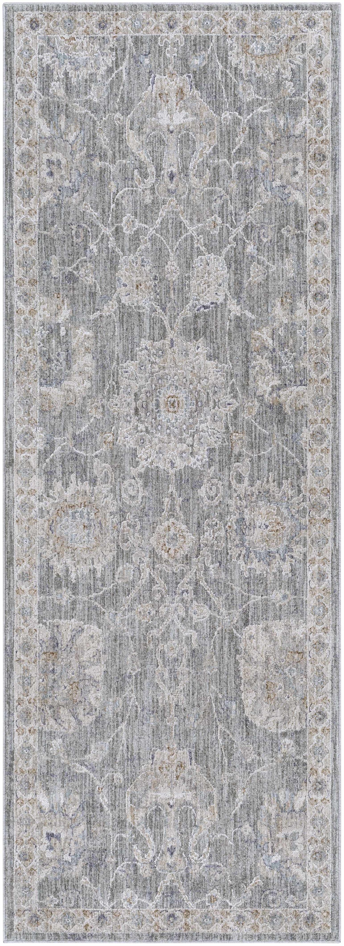 Monterey Gray Thick Luxe Persian Rug by Boutique Rugs, gray ivory tones with ornate border on Tampa Home & Garden Store