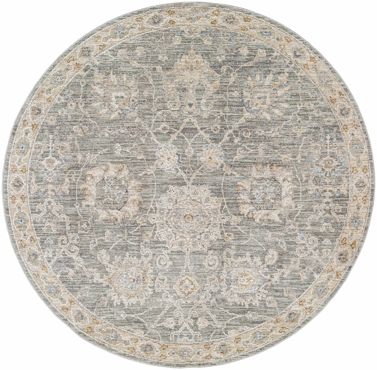 Monterey Gray Thick Luxe Persian Rug, round gray ivory distressed medallion rug by Boutique Rugs on Tampa Home & Garden Store