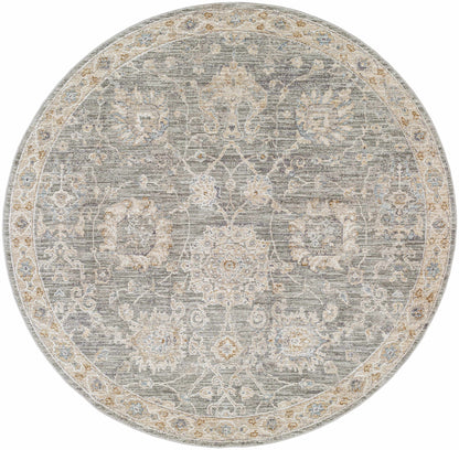 Monterey Gray Thick Luxe Persian Rug, round gray ivory distressed medallion rug by Boutique Rugs on Tampa Home & Garden Store
