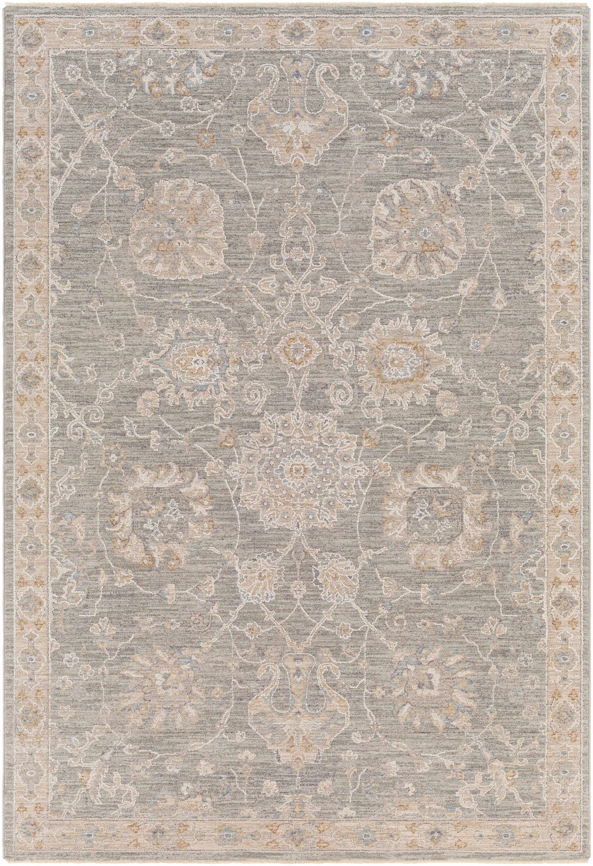 Monterey Gray Thick Luxe Persian Rug, gray field with ivory beige accents, Boutique Rugs on Tampa Home & Garden Store