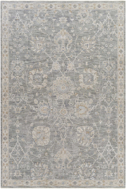 Monterey Gray Thick Luxe Persian Rug, ivory floral medallion with subtle border on Tampa Home & Garden Store