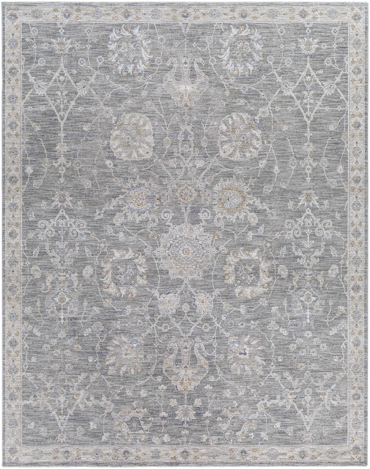 Monterey Gray Thick Luxe Persian Rug, gray-tone ornate border motif, Boutique Rugs on Tampa Home & Garden Store